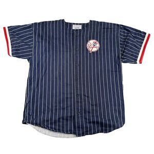 Vintage Starter New York Yankees Jersey‎ Size XL Pinstriped Big Logo Button Up